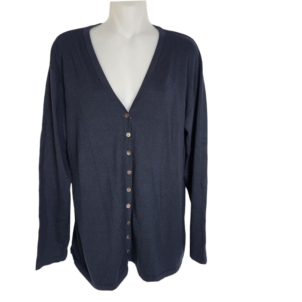 Liz Claiborne Collection Woman's Cardigan Sweater Large Silk Blend Blue V Neck